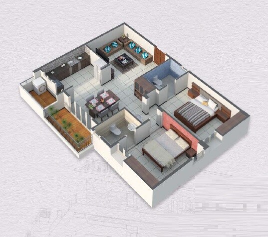 Floor plan of 2 BHK 1170 Sq. Ft. Apartment in Sri Sai Jingle Heights, Bangalore