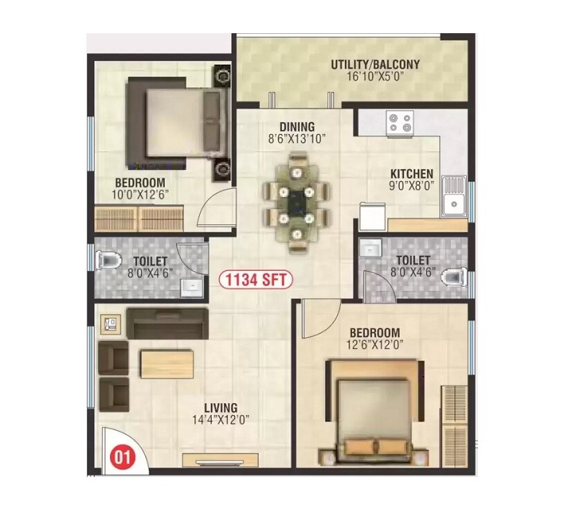 2 BHK 1134 Sq. Ft. Apartment