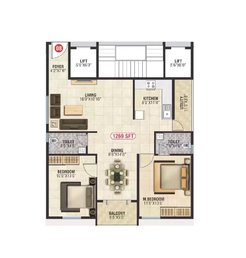 2 BHK 1269 Sq. Ft. Apartment