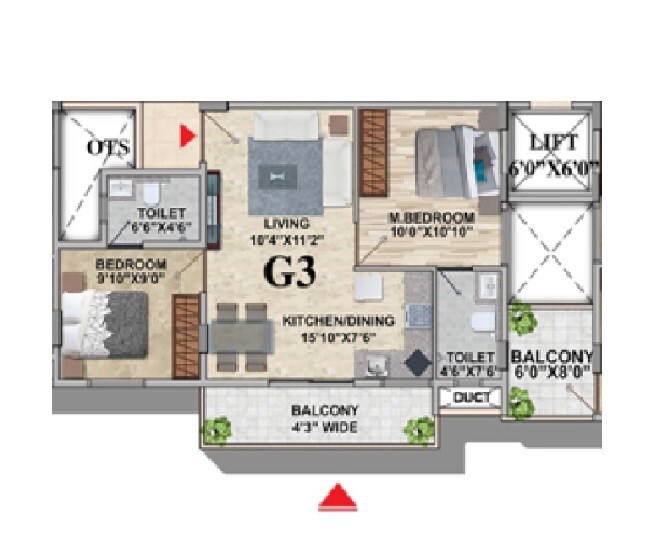 2 BHK 880 Sq. Ft. Apartment