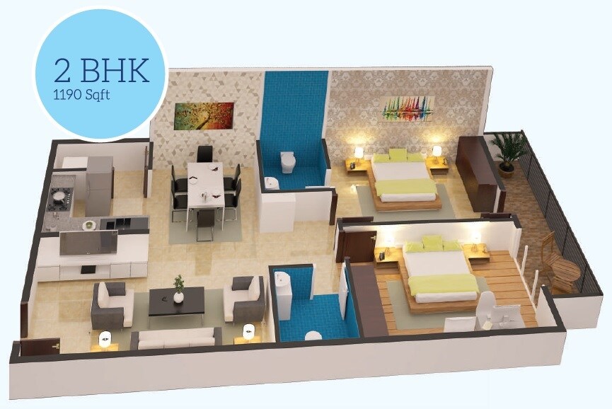 2 BHK 1190 Sq. Ft. Apartment
