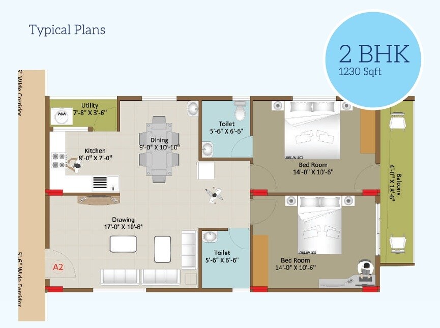 2 BHK 1230 Sq. Ft. Apartment
