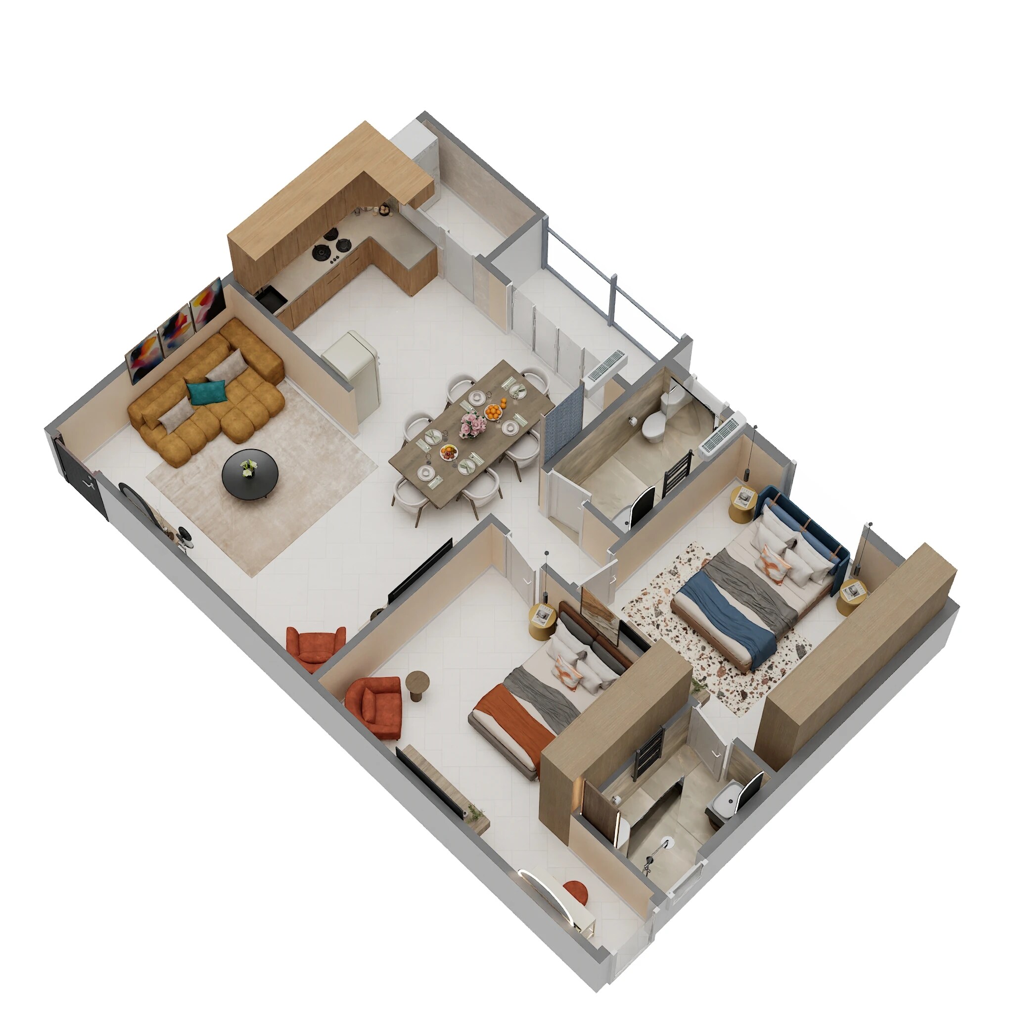 Floor plan of 2 BHK 1235 Sq. Ft. Apartment in Sri The Pearl Paradise, Bangalore