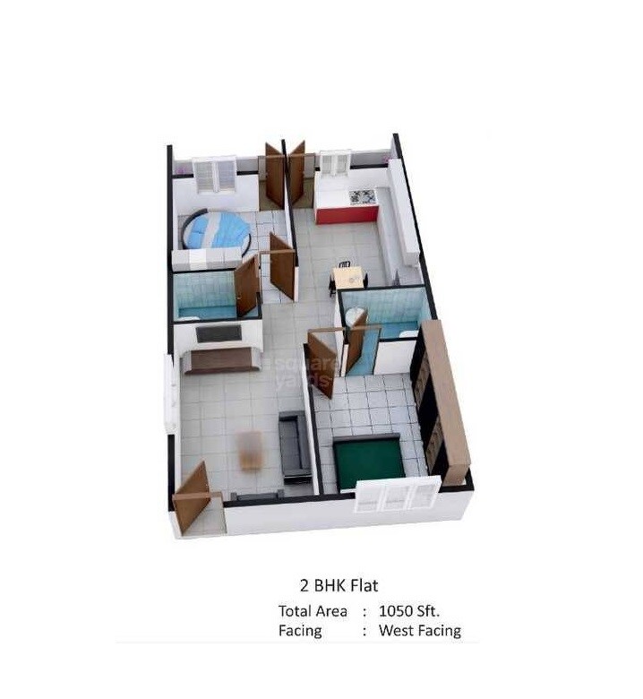 Floor plan of 2 BHK 1050 Sq. Ft. Apartment in Sri Vidhathri Enclave, Bangalore