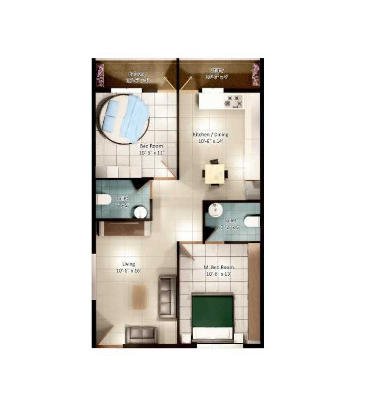 Floor plan of 2 BHK 1120 Sq. Ft. Apartment in Sri Vidhathri Enclave, Bangalore