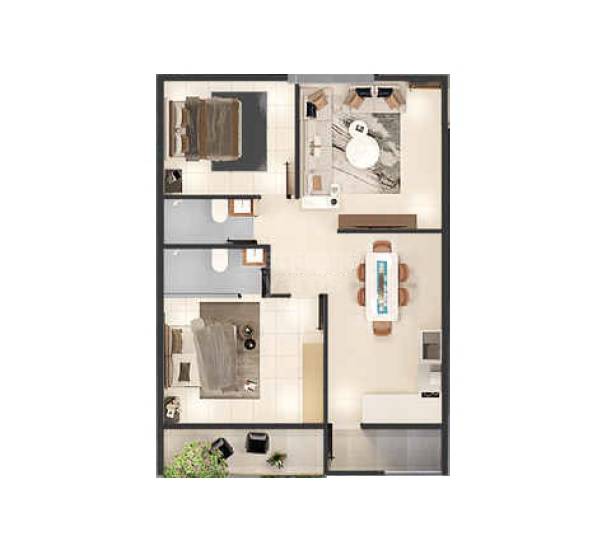 Floor plan of 2 BHK 1170 Sq. Ft. Apartment in Sri Vidhathri Vasantham, Bangalore