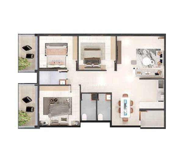 Floor plan of 3 BHK 1475 Sq. Ft. Apartment in Sri Vidhathri Vasantham, Bangalore