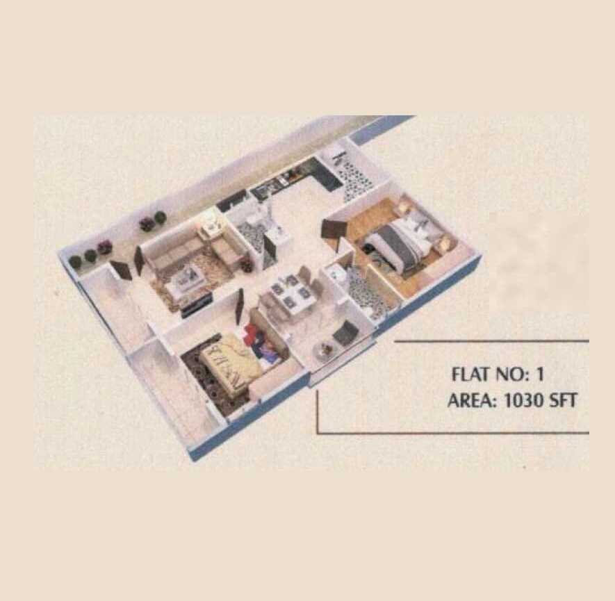 Floor plan of 2 BHK 1410 Sq. Ft. Apartment in Sri Vyshnavi Brundavanam, Bangalore