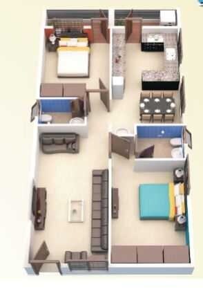 Floor plan of 2 BHK 1100 Sq. Ft. Apartment in Srimitra Lifestyle, Bangalore