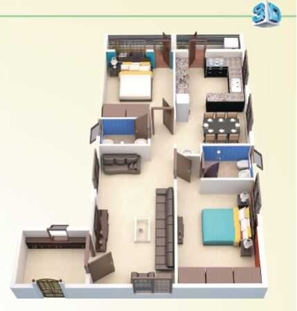 Floor plan of 2 BHK 1210 Sq. Ft. Apartment in Srimitra Lifestyle, Bangalore