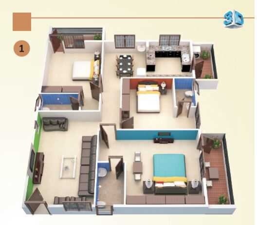 Floor plan of 3 BHK 1920 Sq. Ft. Apartment in Srimitra Lifestyle, Bangalore