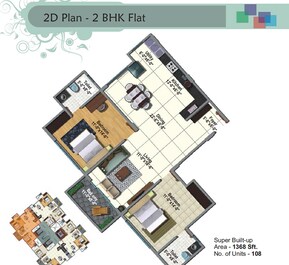 2 BHK 1368 Sq. Ft. Apartment in Srinivasa Sai Poorna Premier