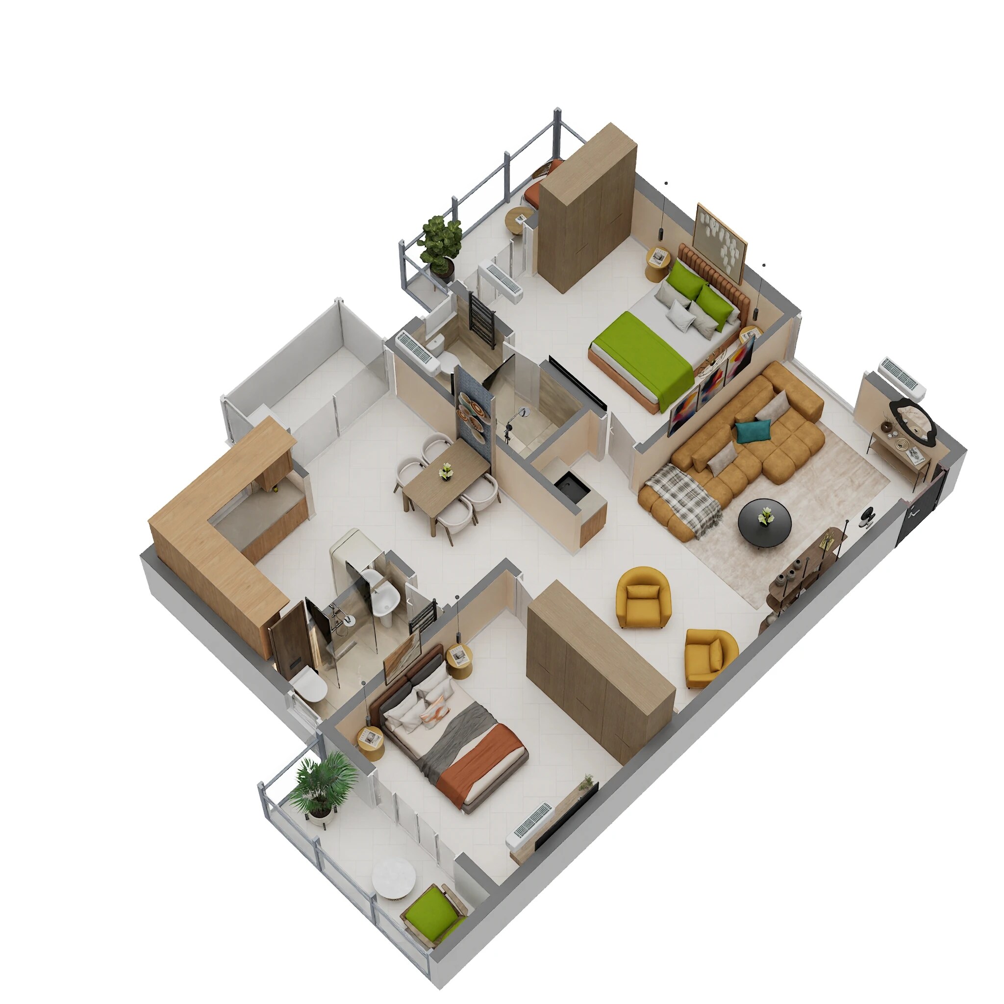 Floor plan of 2 BHK 1270 Sq. Ft. Apartment in Srinivasa Srinis Pristine, Bangalore