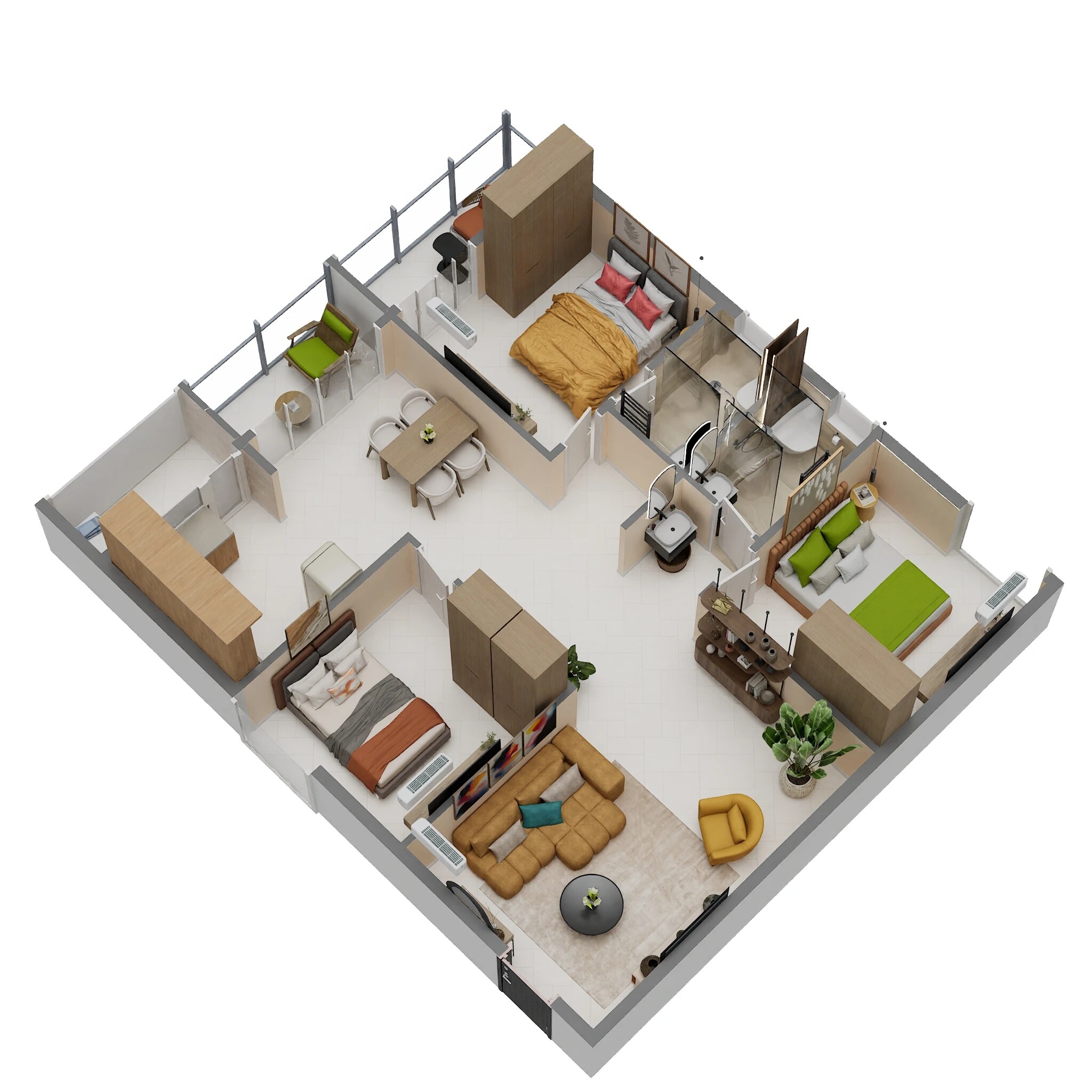Floor plan of 3 BHK 1355 Sq. Ft. Apartment in Srinivasa Srinis Pristine, Bangalore