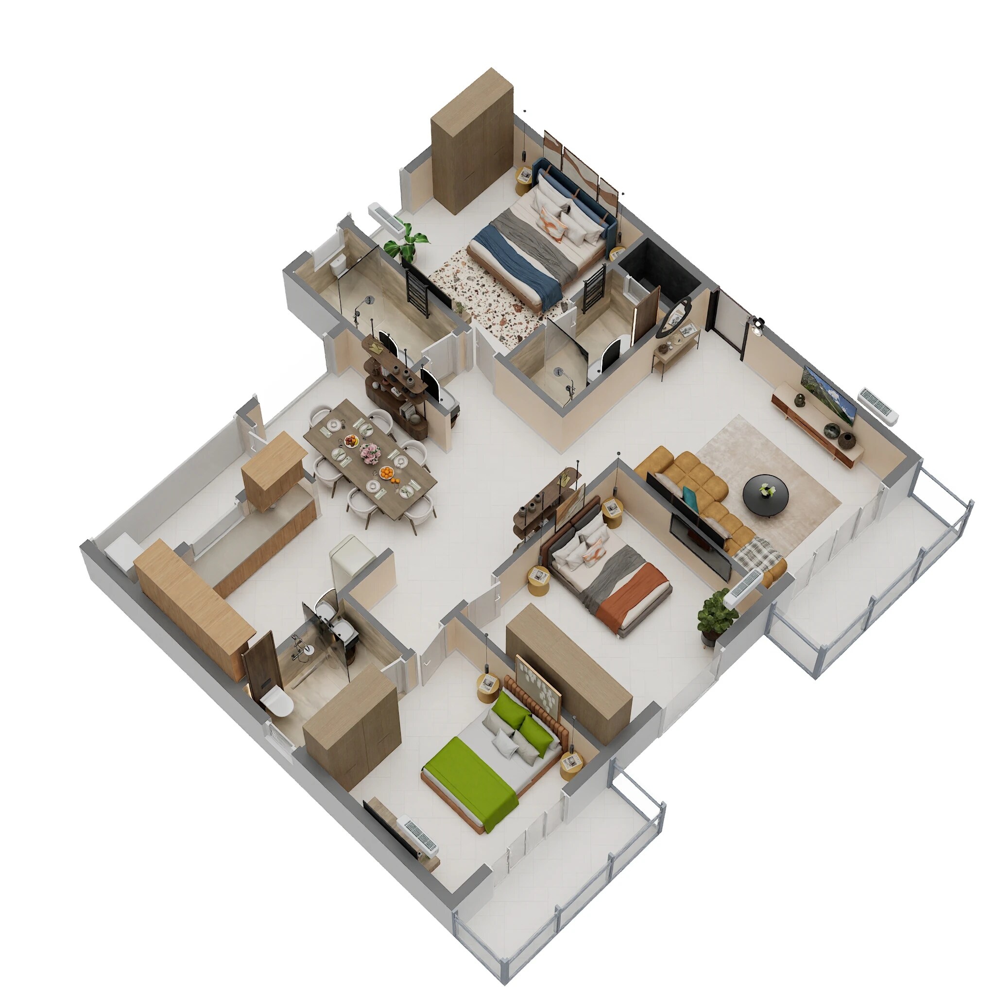Floor plan of 3 BHK 1720 Sq. Ft. Apartment in Srinivasa Srinis Pristine, Bangalore