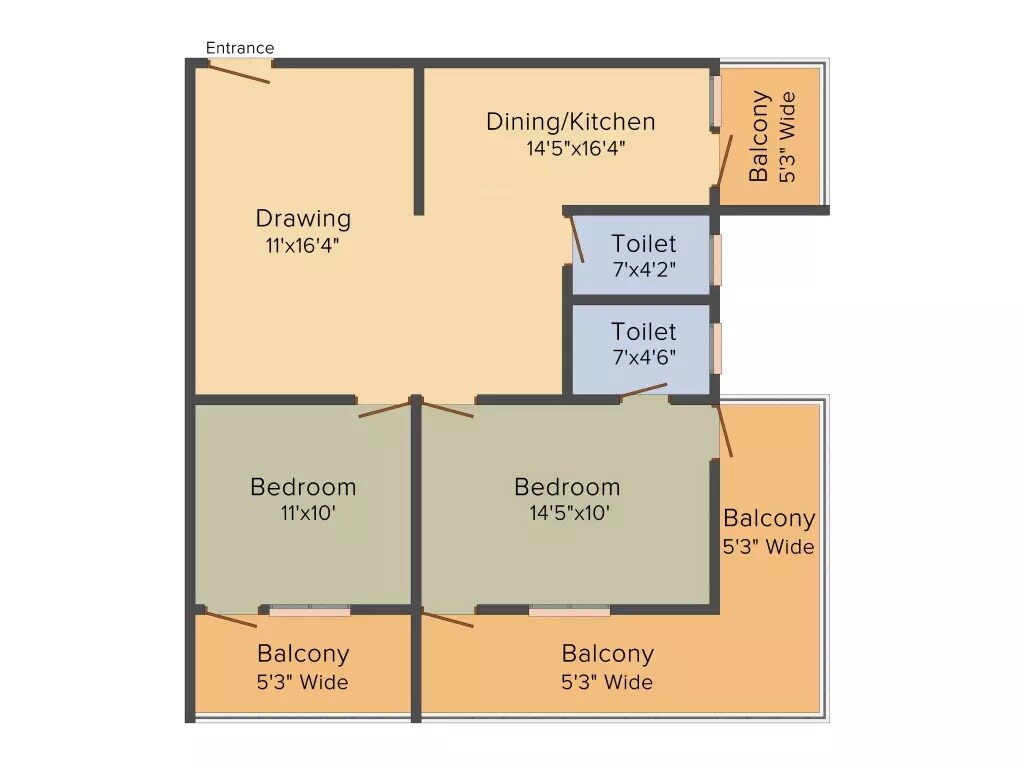 Floor plan of 2 BHK 1266 Sq. Ft. Apartment in Srinivasa Sunridge, Bangalore