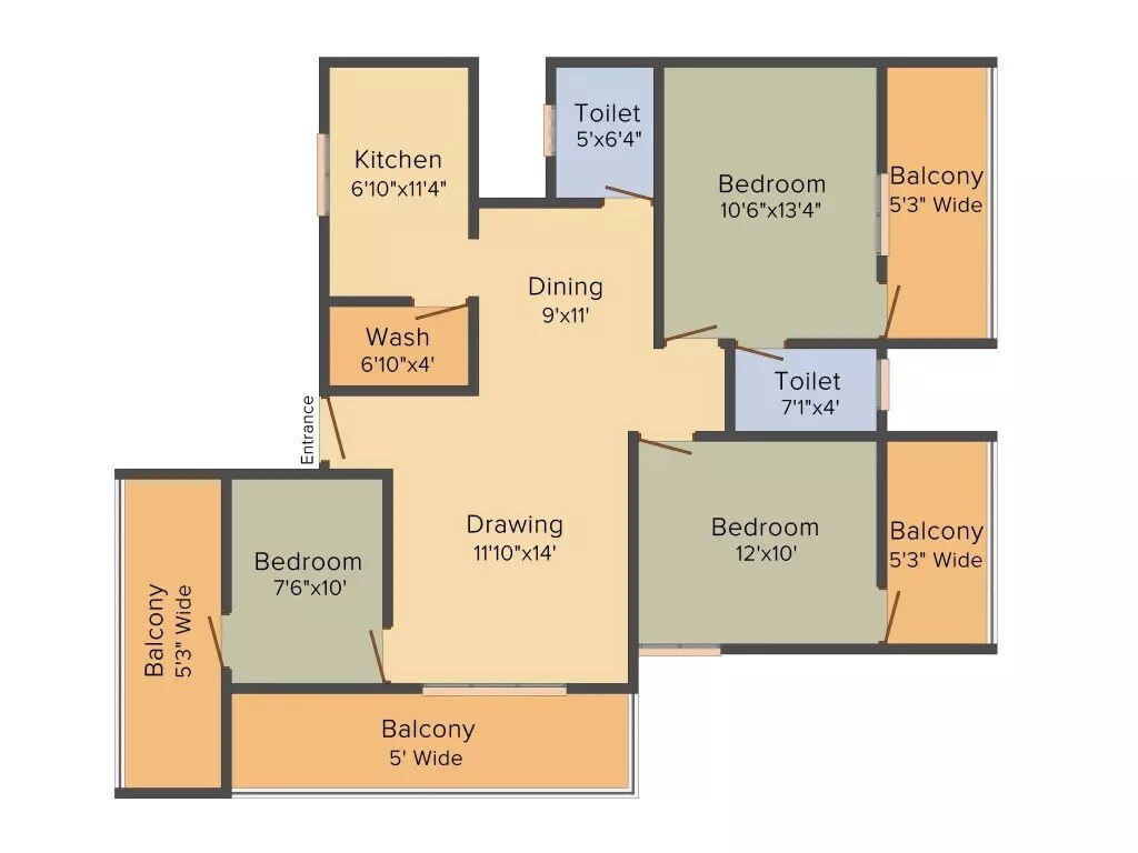 Floor plan of 3 BHK 1500 Sq. Ft. Apartment in Srinivasa Sunridge, Bangalore