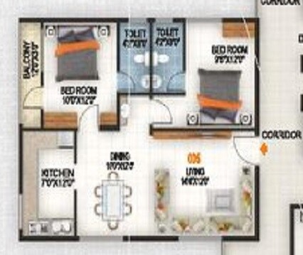2 BHK 1010 Sq. Ft. Apartment