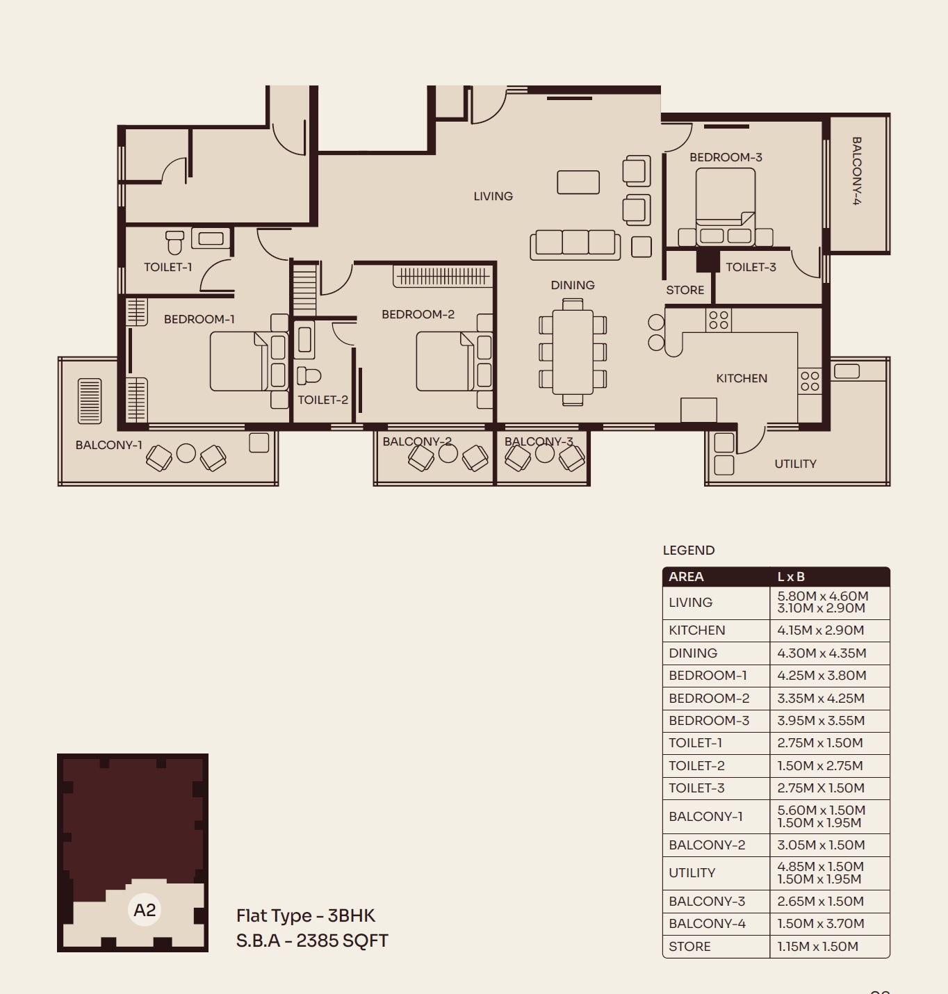 3 BHK 2385 Sq. Ft. Apartment