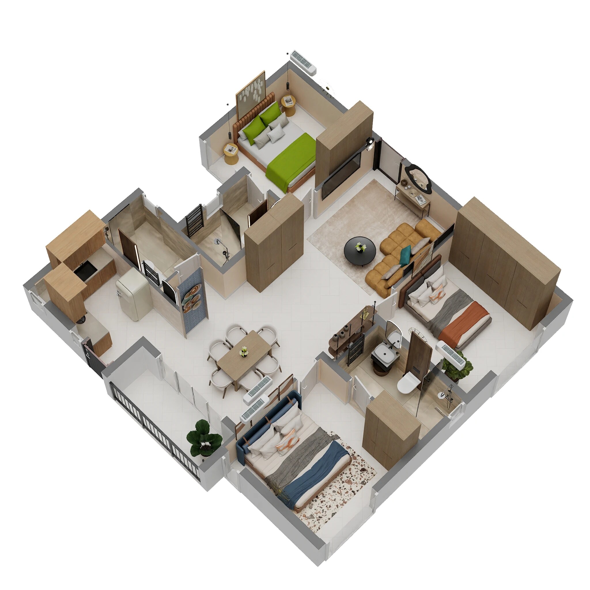 Floor plan of 3 BHK 1664 Sq. Ft. Apartment in SRL Majestic, Bangalore