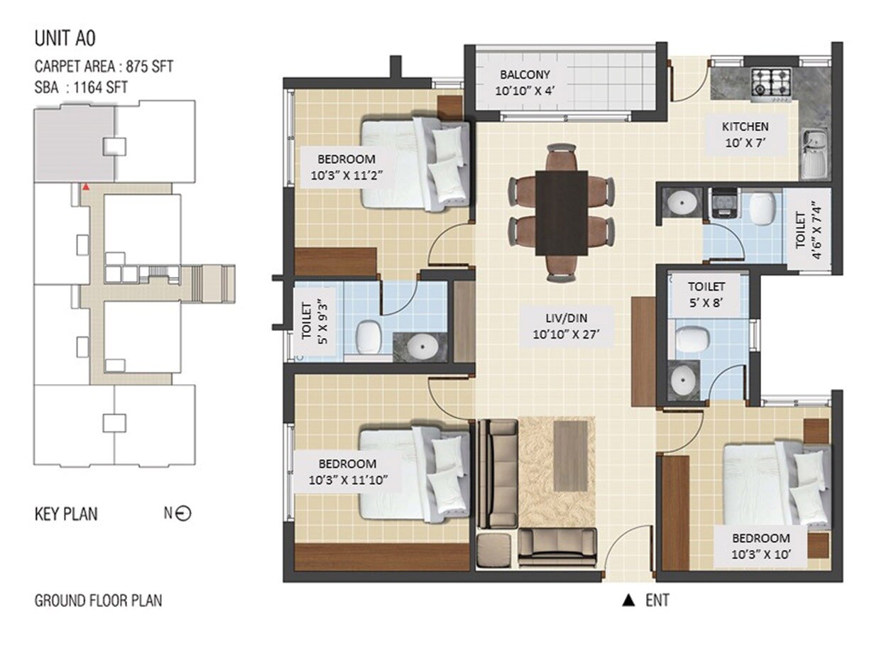 3 BHK 1664 Sq. Ft. Apartment