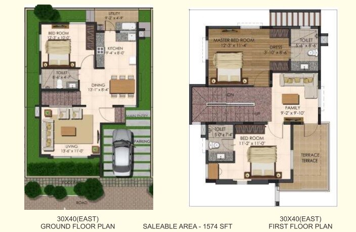 Floor plan of 3 BHK 1574 Sq. Ft. Villa in SRR Urban Greens, Bangalore