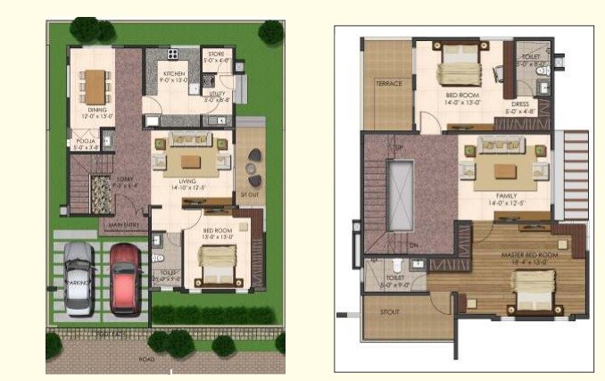 Floor plan of 3 BHK 2460 Sq. Ft. Villa in SRR Urban Greens, Bangalore