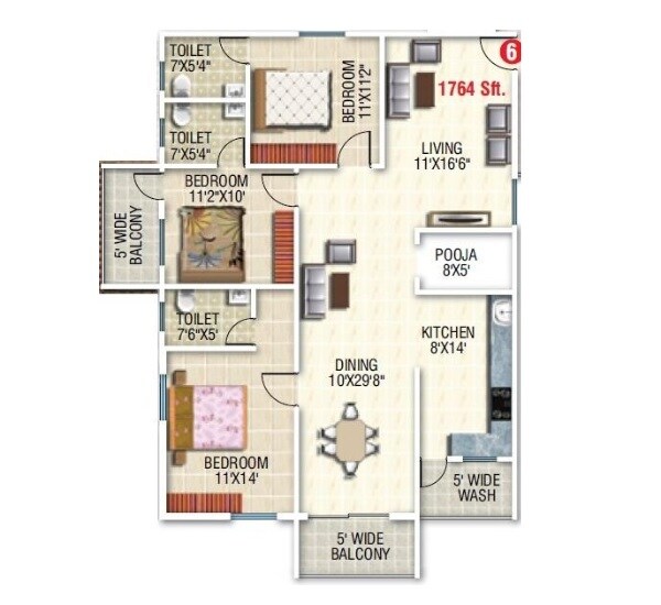 3 BHK 1764 Sq. Ft. Apartment