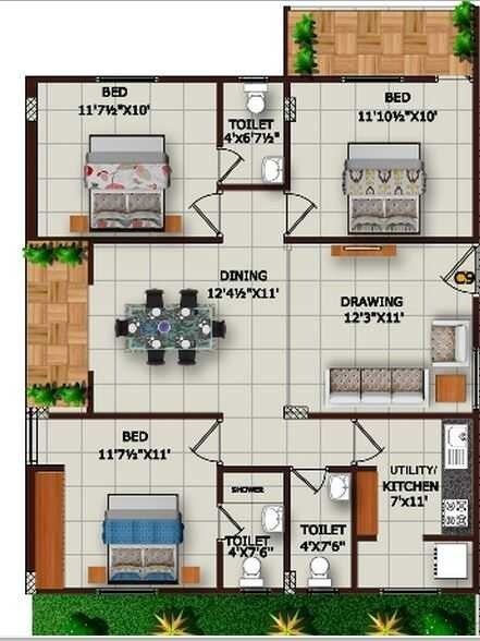 Floor plan of 3 BHK 1809 Sq. Ft. Apartment in Sruthika Springfields, Bangalore