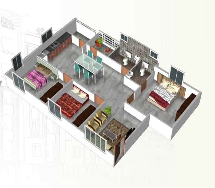 Floor plan of 3 BHK 1351 Sq. Ft. Apartment in SS Brundavanam Apartment, Bangalore