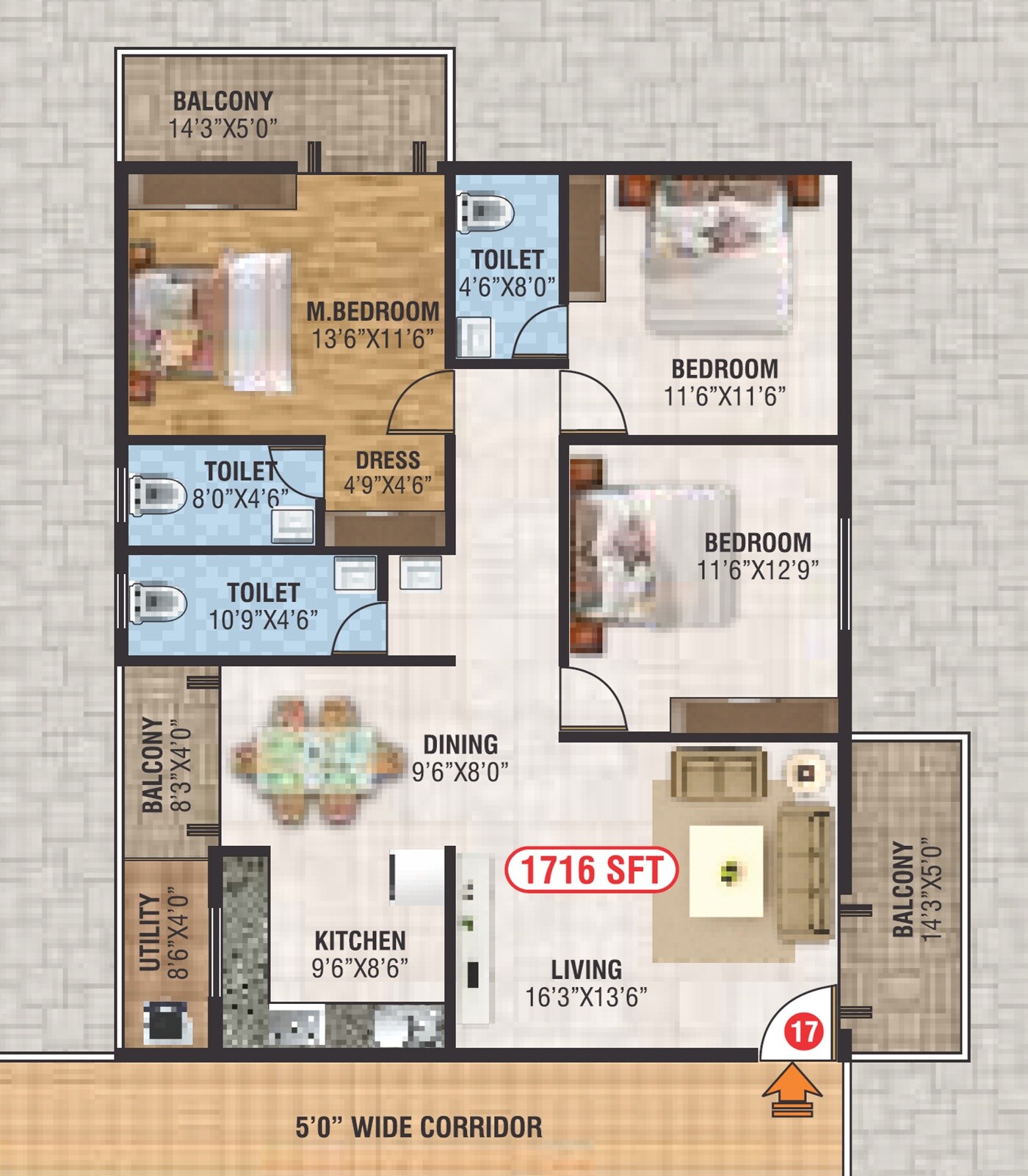 3 BHK 1716 Sq. Ft. Apartment