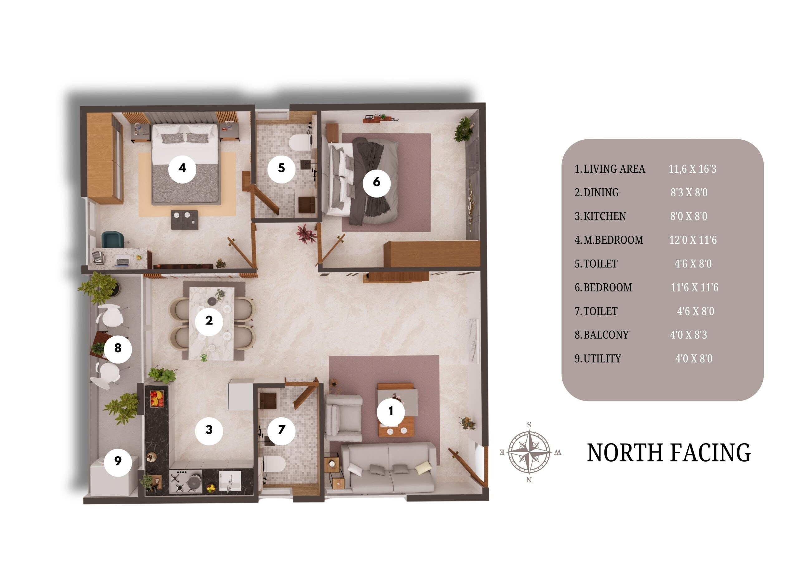 Floor plan of 2 BHK 1065 Sq. Ft. Apartment in SS Serenity Sarjapur, Bangalore