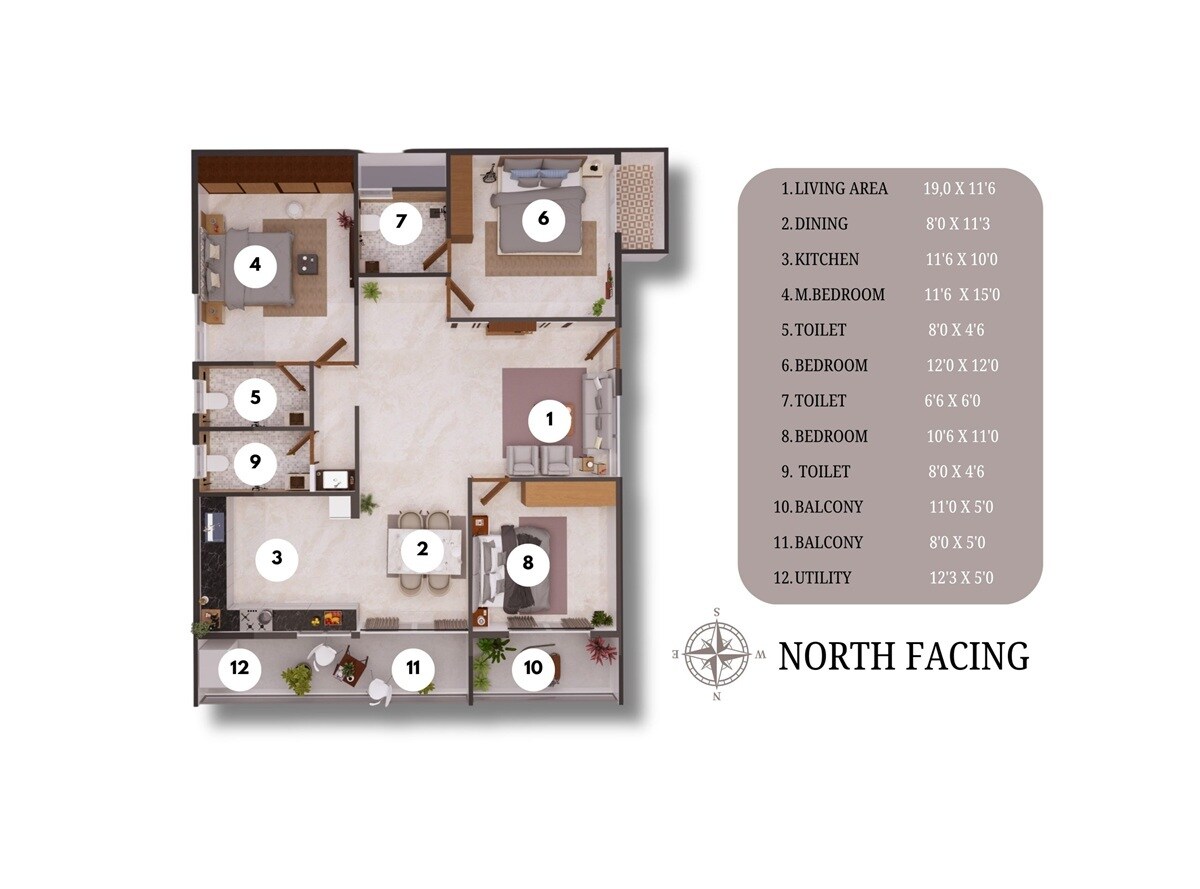Floor plan of 3 BHK 1695 Sq. Ft. Apartment in SS Serenity Sarjapur, Bangalore