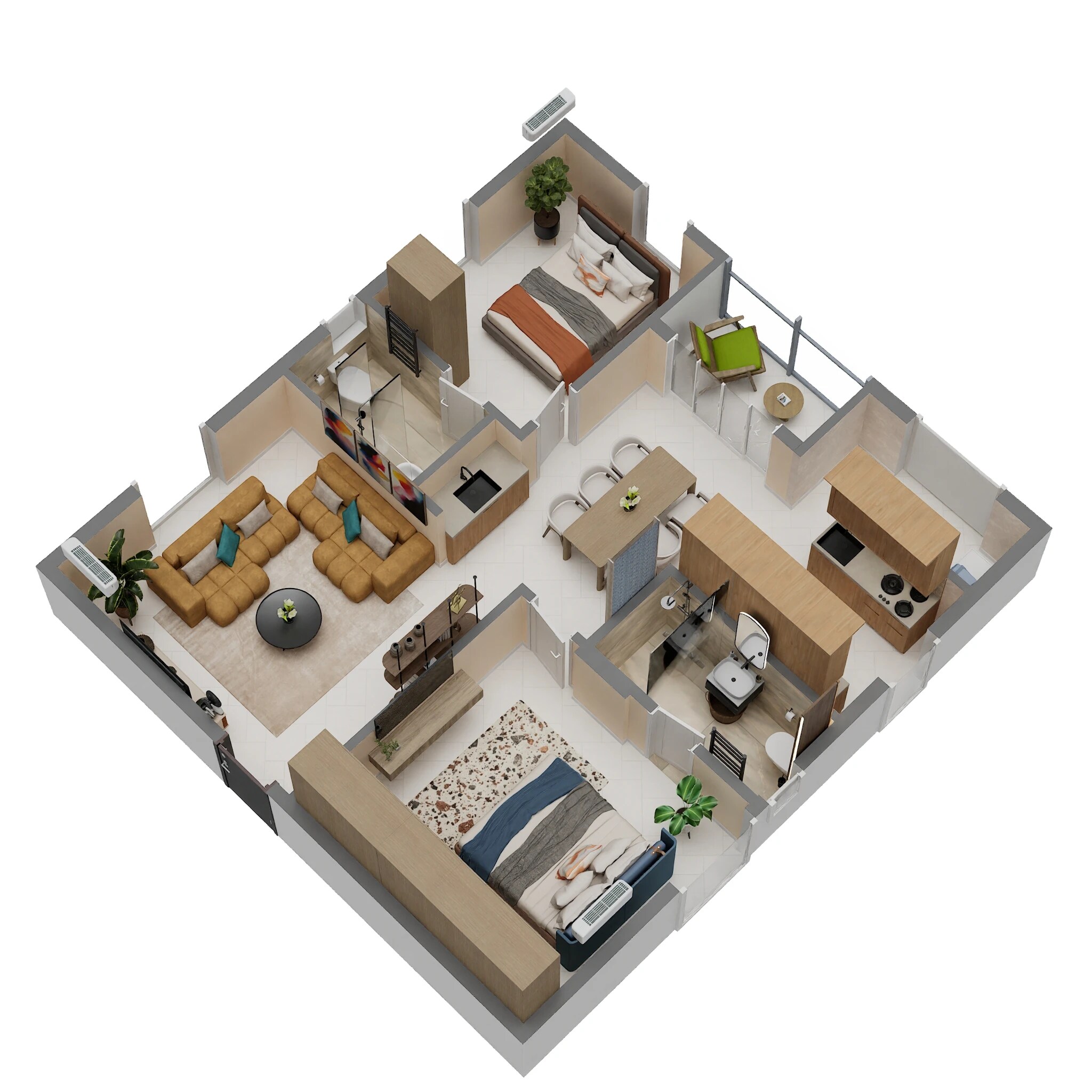 Floor plan of 2 BHK 1055 Sq. Ft. Apartment in SSI Reviva, Bangalore