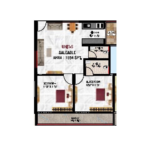 Floor plan of 2 BHK 1054 Sq. Ft. Apartment in SSL Keerthana Shelters, Bangalore