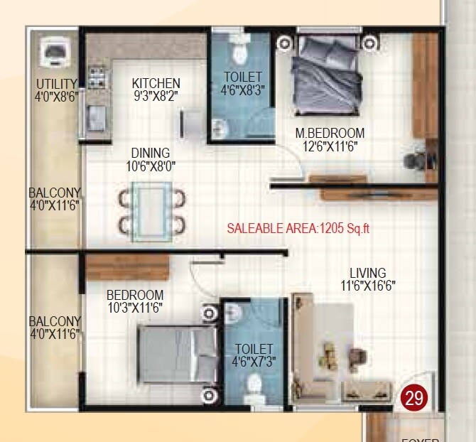 2 BHK 1205 Sq. Ft. Apartment