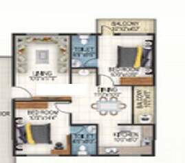 Floor plan of 2 BHK 1170 Sq. Ft. Apartment in SSVR Crescent, Bangalore
