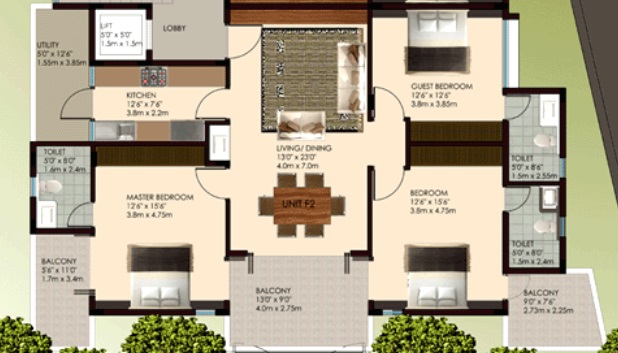 Sterling Ambrosia 3 BHK Layout