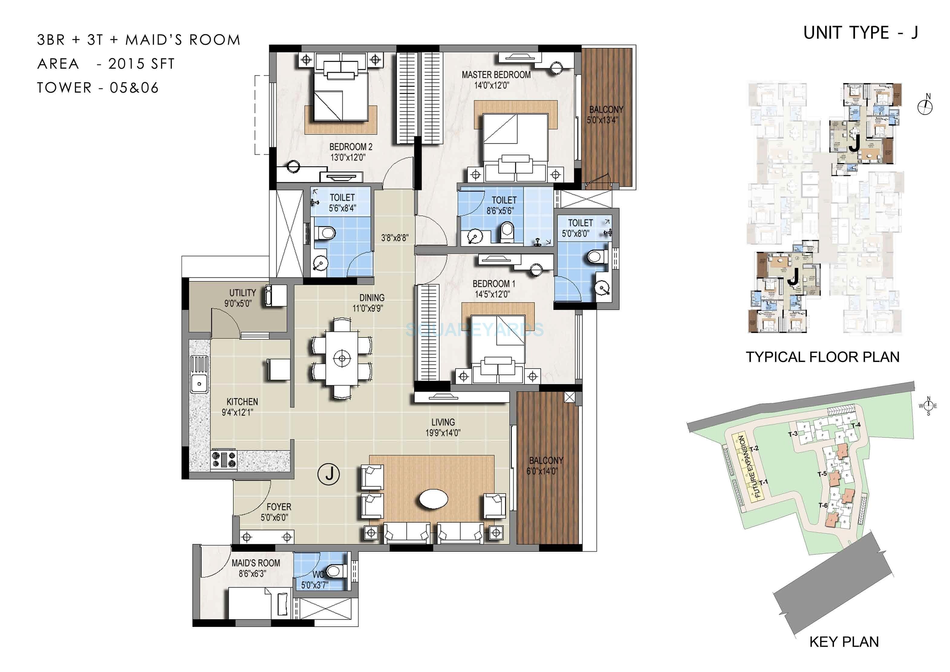 Floor plan of 3 BHK 2015 Sq. Ft. Apartment in Sterling Ascentia, Bangalore