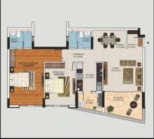 Floor plan of 2 BHK 1400 Sq. Ft. Apartment in Sterling Gardens, Bangalore