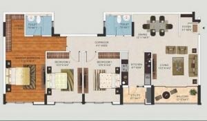 Floor plan of 3 BHK 1625 Sq. Ft. Apartment in Sterling Gardens, Bangalore
