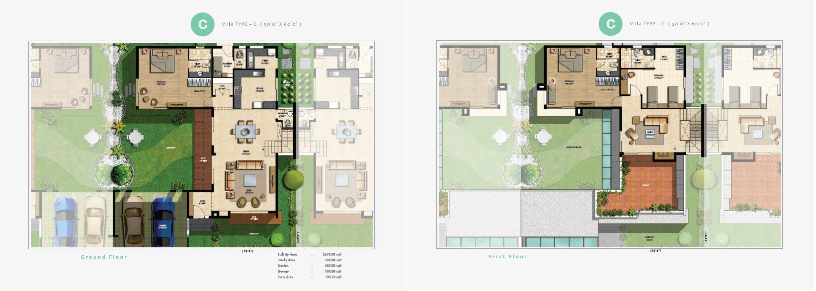 Floor plan of 3 BHK 2610 Sq. Ft. Villa in Sterling Villa Grande, Bangalore