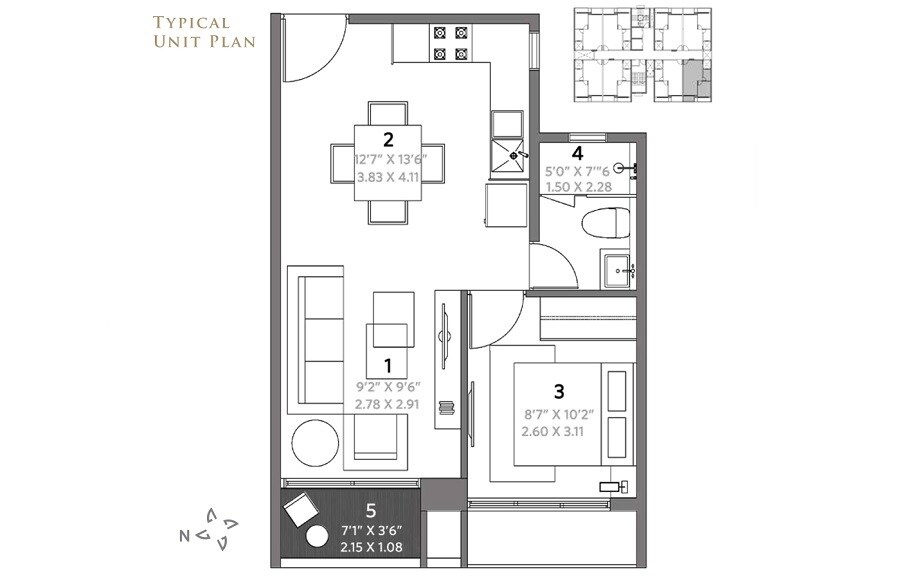 Floor plan of 1 BHK 419 Sq. Ft. Apartment in Suadela Torino, Bangalore