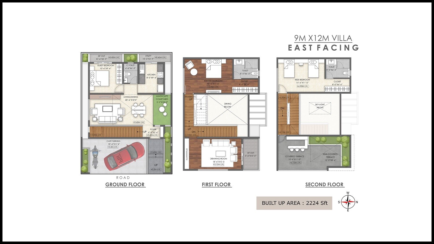 Floor plan of 3 BHK 2224 Sq. Ft. Villa in Subha Ecostone, Bangalore