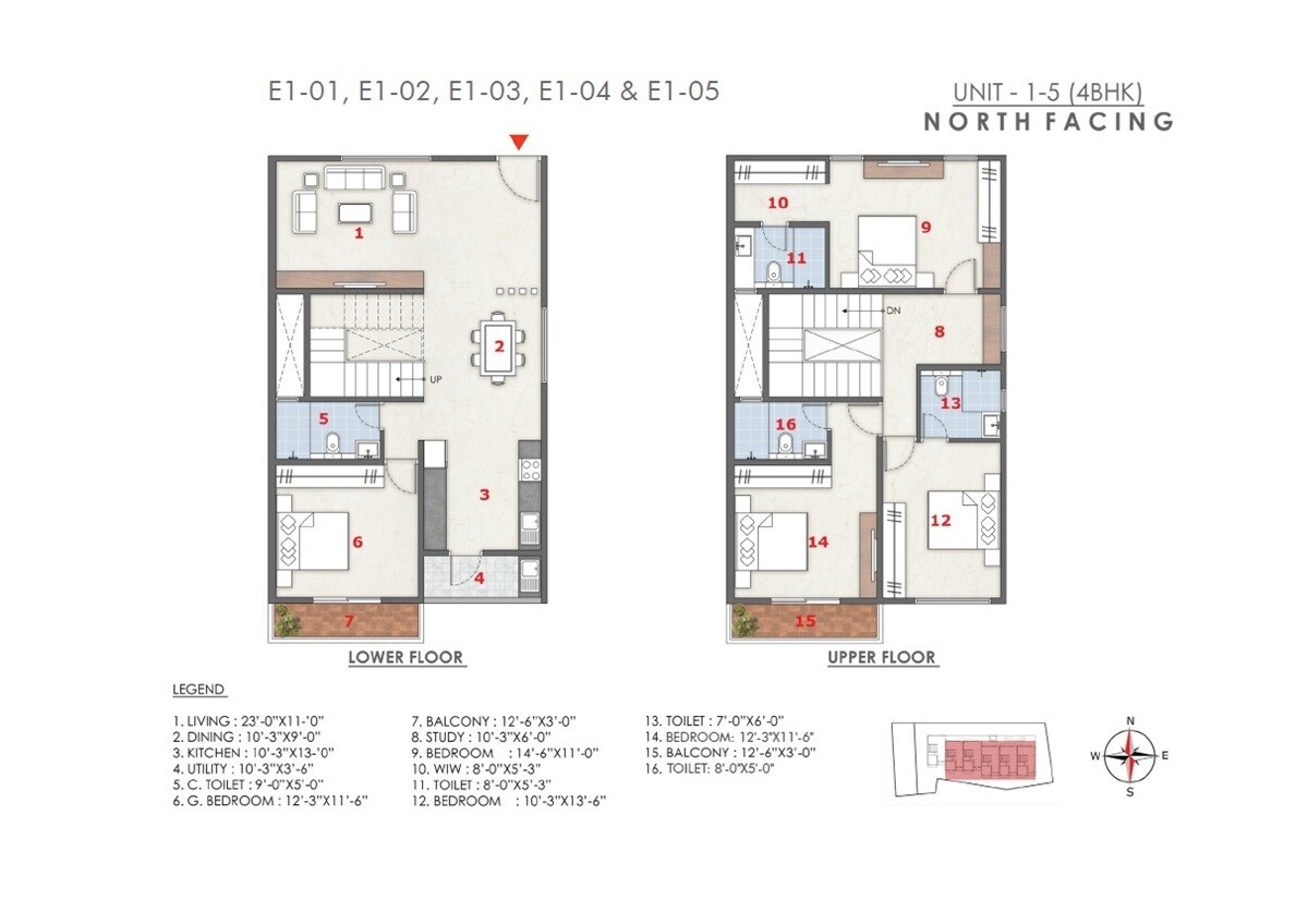 Floor plan of 4 BHK 2419 Sq. Ft. Villament in Subha Eden, Bangalore
