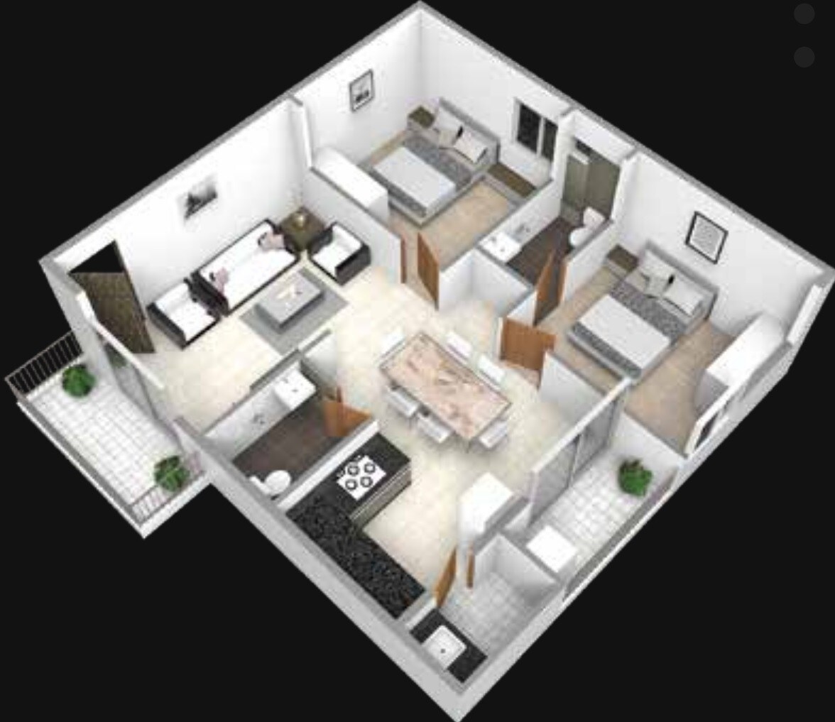 Floor plan of 2 BHK 1020 Sq. Ft. Apartment in Subha Elan, Bangalore