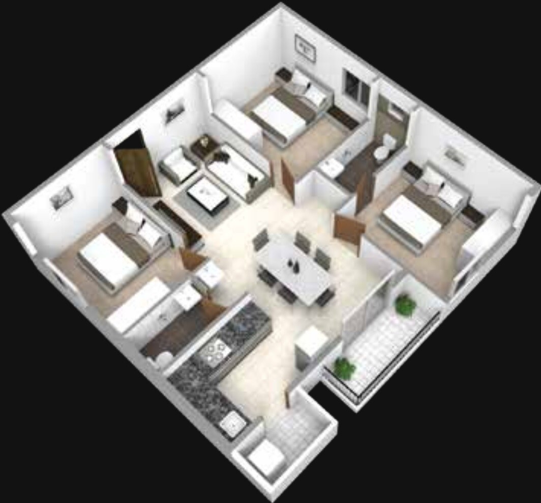 Floor plan of 3 BHK 1100 Sq. Ft. Apartment in Subha Elan, Bangalore