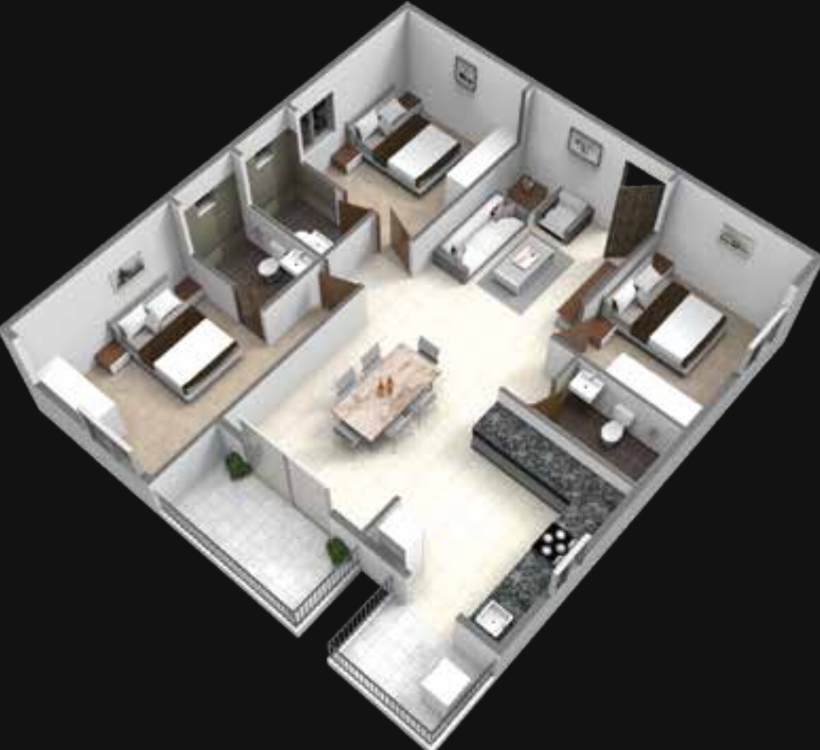 Floor plan of 3 BHK 1405 Sq. Ft. Apartment in Subha Elan, Bangalore