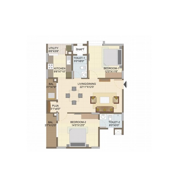 2 BHK 1198 Sq. Ft. Apartment in Suguna Pristine Square