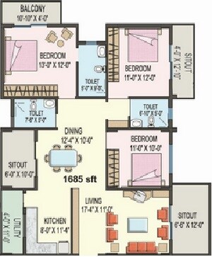 3 BHK 1580 Sq. Ft. Apartment